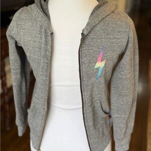 Aviator Nation Gray Hoodie with Colorful Lightning Bolt